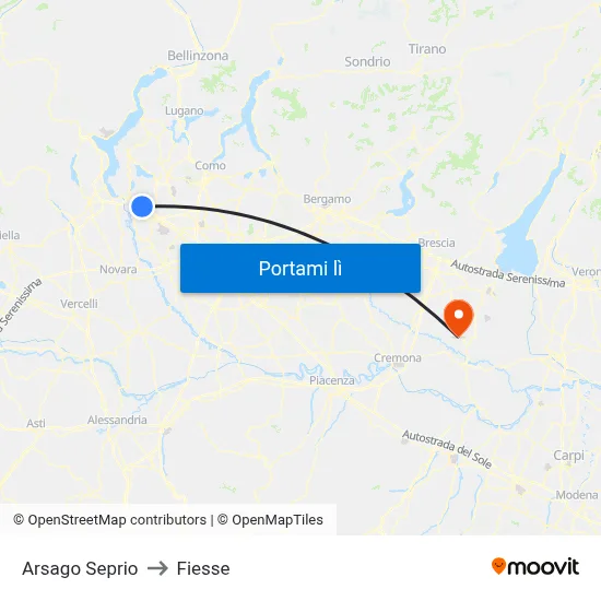 Arsago Seprio to Fiesse map