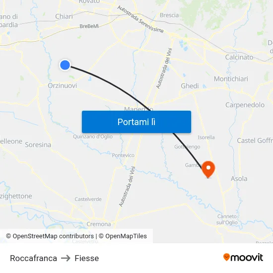 Roccafranca to Fiesse map