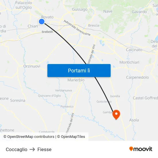 Coccaglio to Fiesse map