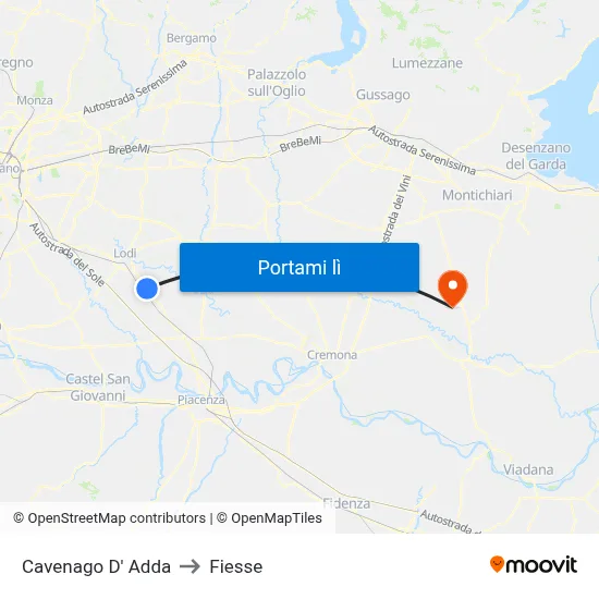Cavenago D' Adda to Fiesse map