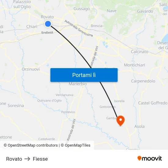 Rovato to Fiesse map
