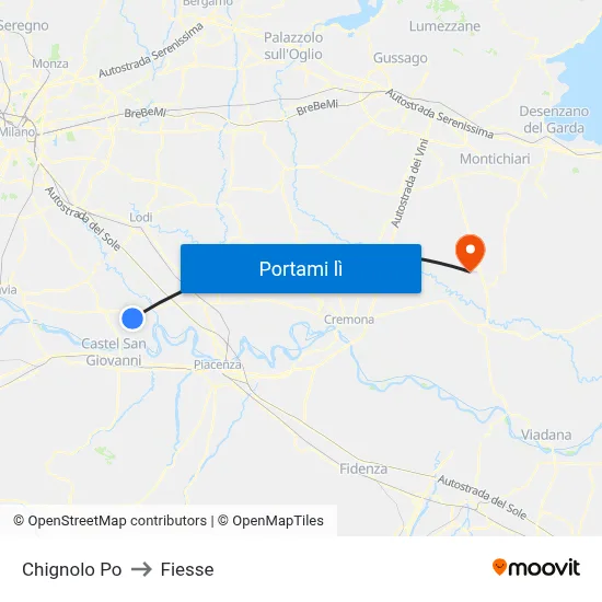 Chignolo Po to Fiesse map