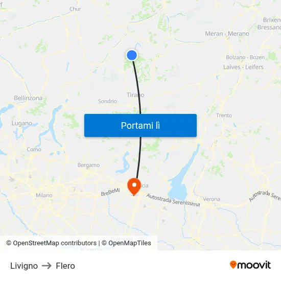 Livigno to Flero map