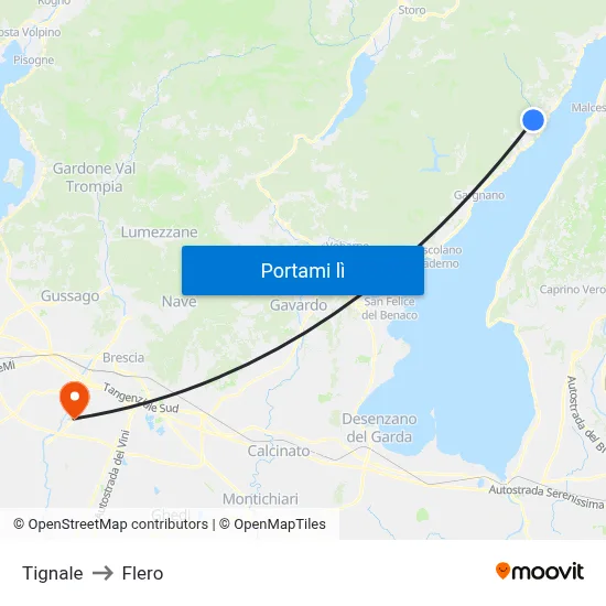Tignale to Flero map