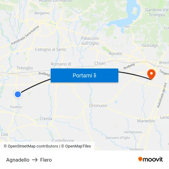 Agnadello to Flero map