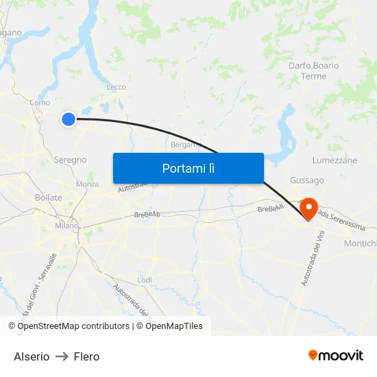Alserio to Flero map