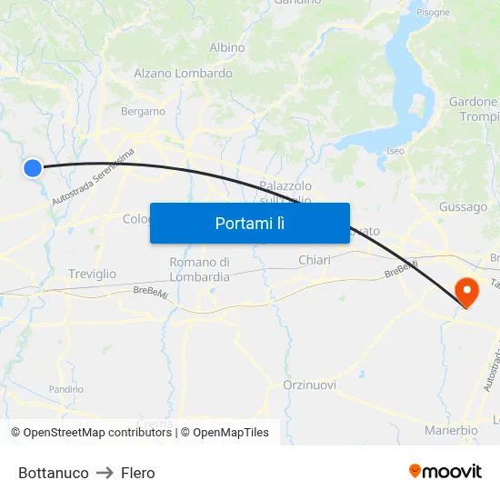 Bottanuco to Flero map