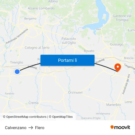 Calvenzano to Flero map