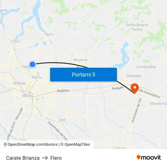 Carate Brianza to Flero map