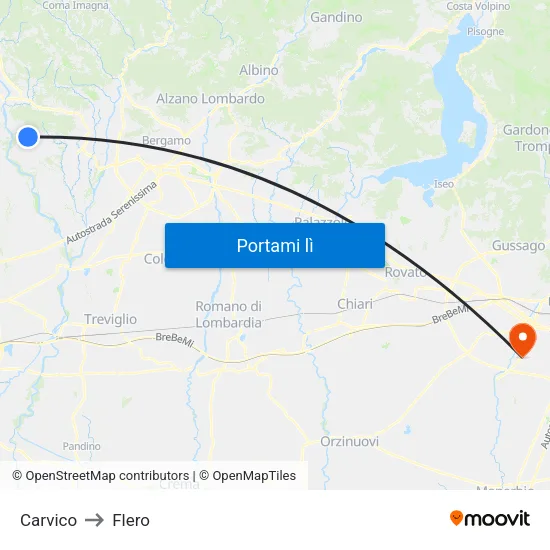 Carvico to Flero map