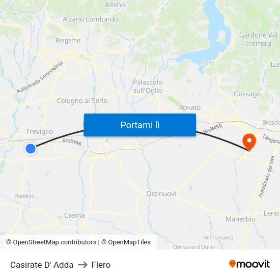 Casirate D' Adda to Flero map