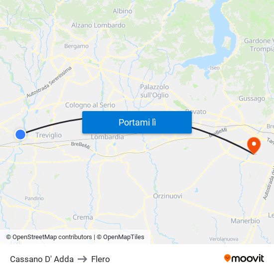 Cassano D' Adda to Flero map