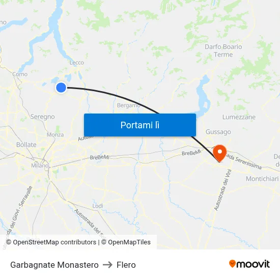 Garbagnate Monastero to Flero map