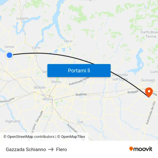 Gazzada Schianno to Flero map