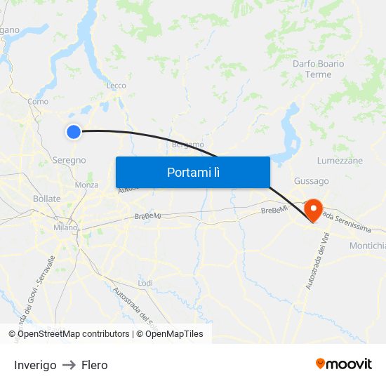 Inverigo to Flero map