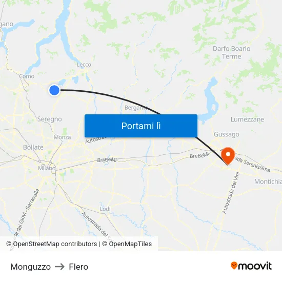Monguzzo to Flero map