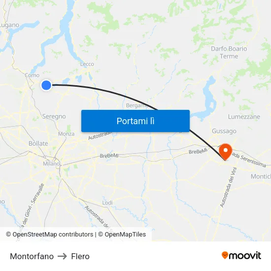 Montorfano to Flero map