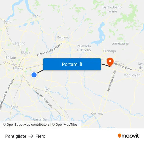 Pantigliate to Flero map