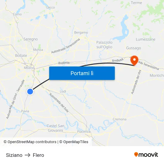 Siziano to Flero map