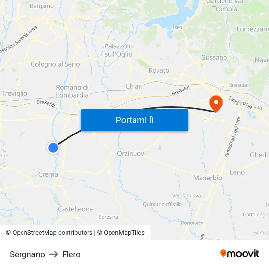 Sergnano to Flero map