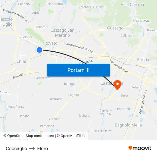Coccaglio to Flero map