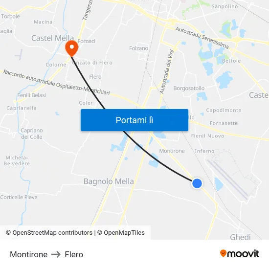 Montirone to Flero map