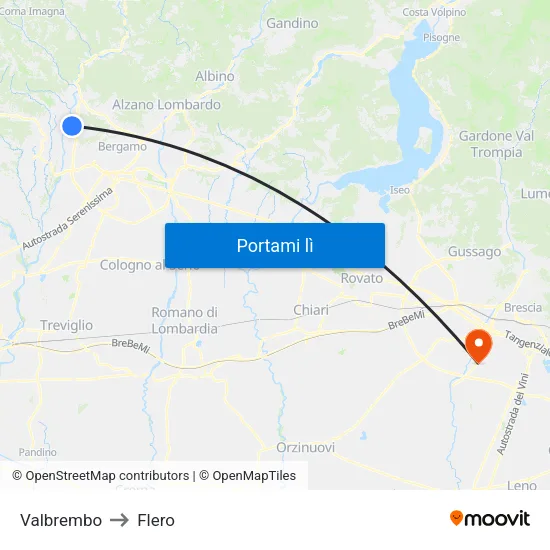 Valbrembo to Flero map