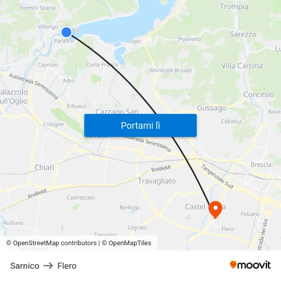 Sarnico to Flero map