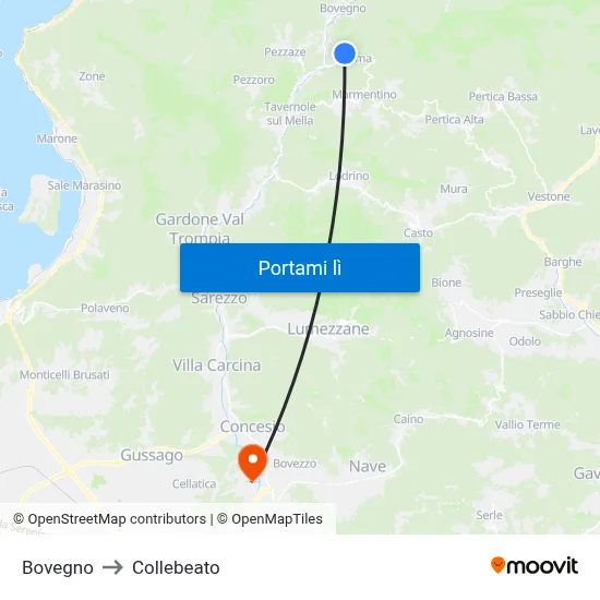 Bovegno to Collebeato map