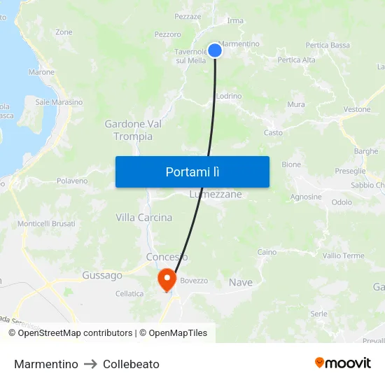 Marmentino to Collebeato map
