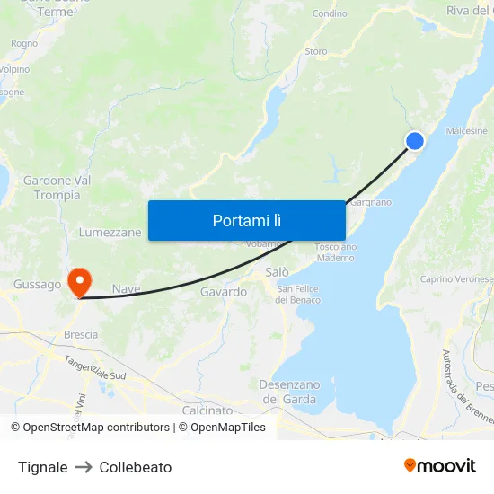 Tignale to Collebeato map