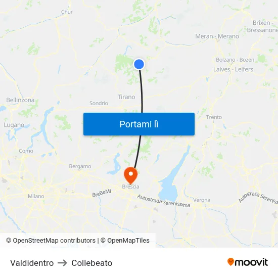 Valdidentro to Collebeato map