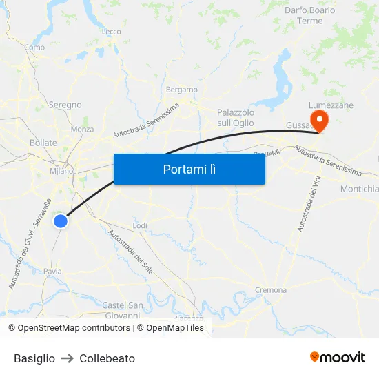 Basiglio to Collebeato map