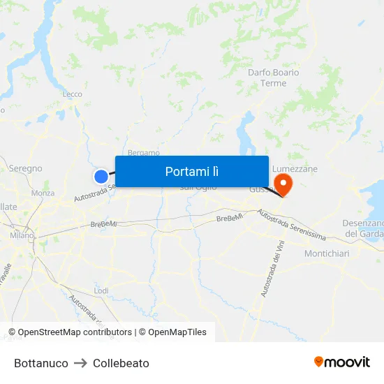 Bottanuco to Collebeato map