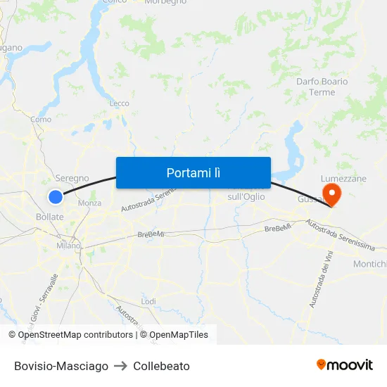 Bovisio-Masciago to Collebeato map