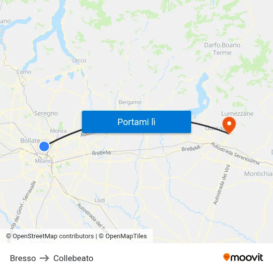 Bresso to Collebeato map