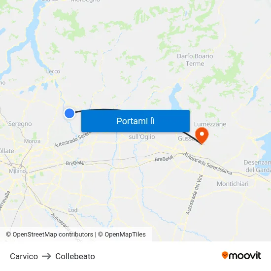 Carvico to Collebeato map