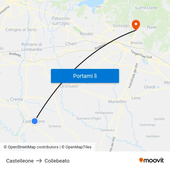 Castelleone to Collebeato map