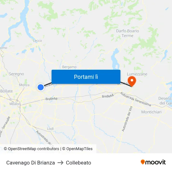 Cavenago Di Brianza to Collebeato map