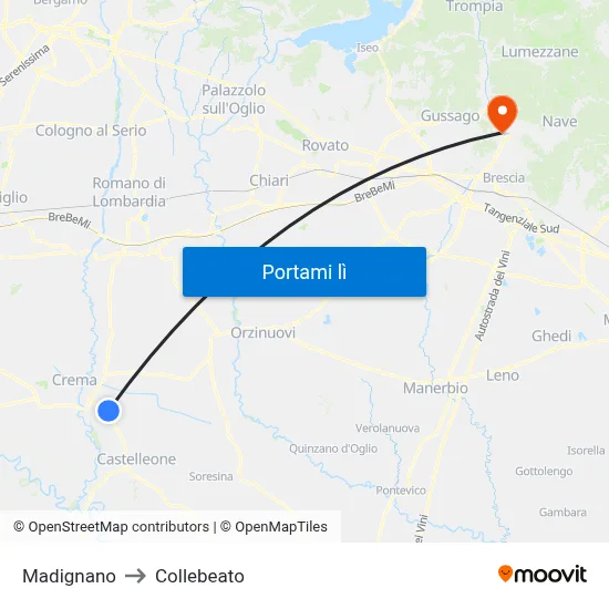 Madignano to Collebeato map