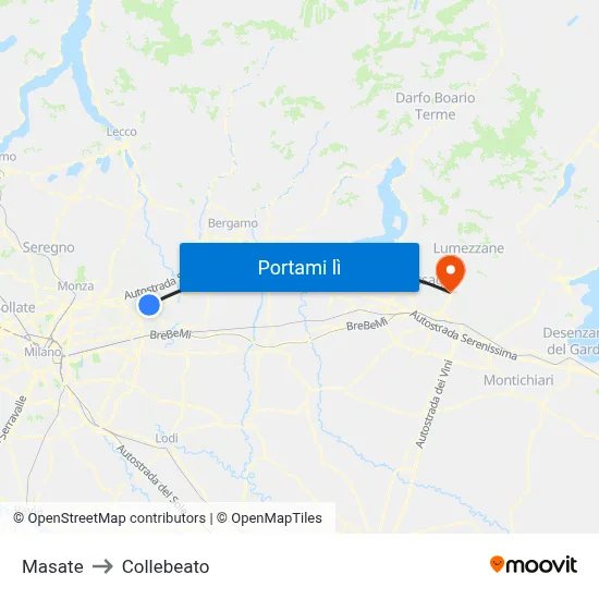 Masate to Collebeato map