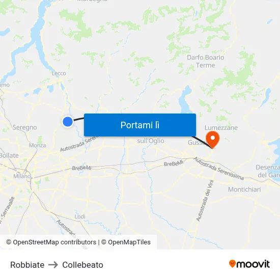 Robbiate to Collebeato map