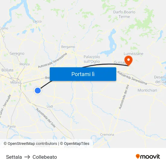 Settala to Collebeato map
