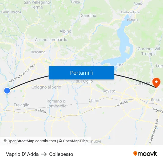 Vaprio D' Adda to Collebeato map