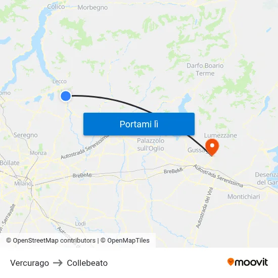 Vercurago to Collebeato map