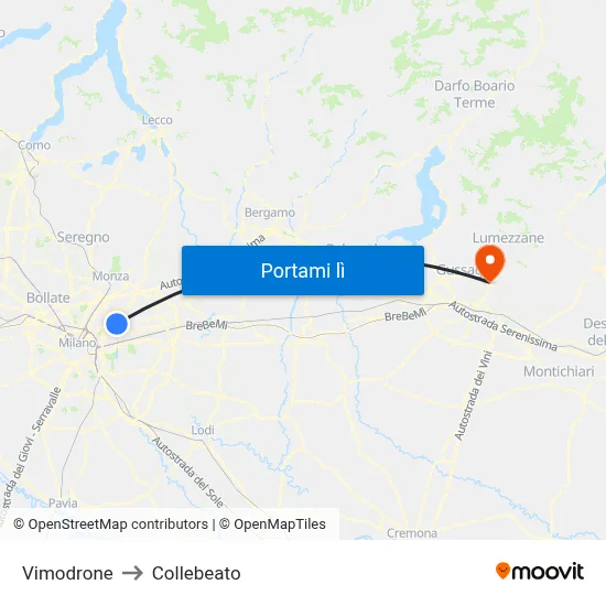 Vimodrone to Collebeato map