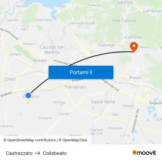 Castrezzato to Collebeato map