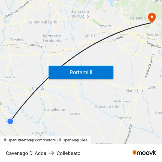 Cavenago D' Adda to Collebeato map