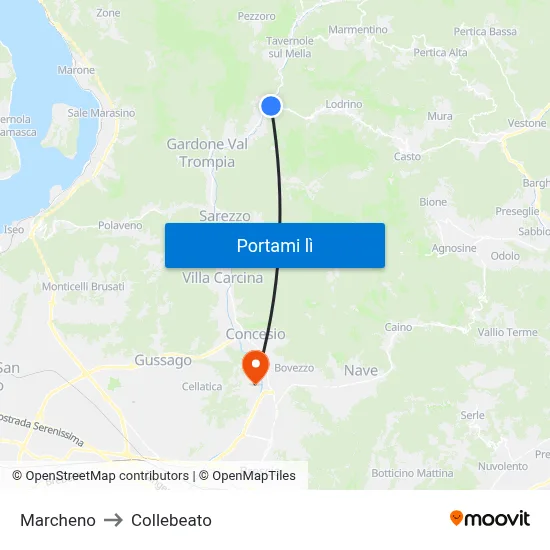 Marcheno to Collebeato map