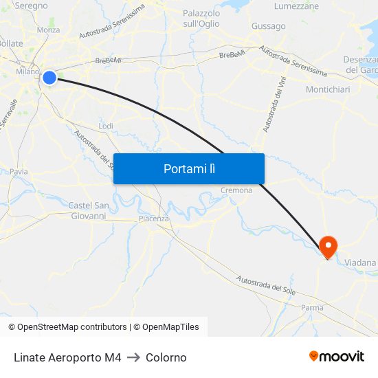 Linate Aeroporto M4 to Colorno map